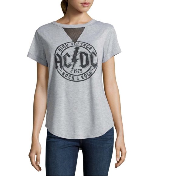 AC/DC High Voltage 1975 Logo metal rock Girls V-neck Official T-Shirt 2X NWT - Picture 1 of 3